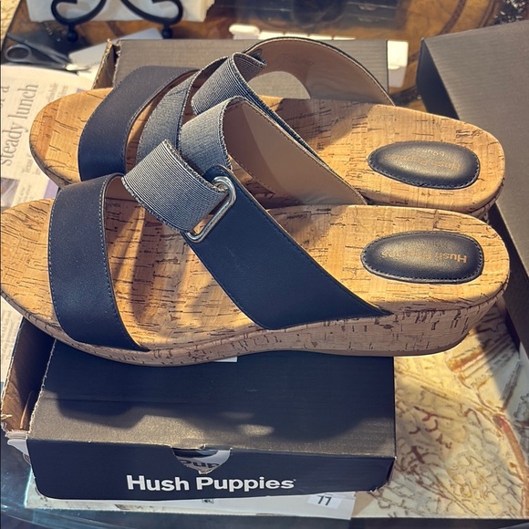 Hush Puppies Black and Tan Cork Sandals - Picture 1 of 3